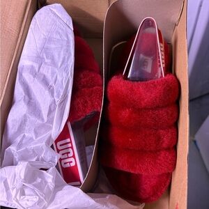 UGG Red Plush Slide Slippers